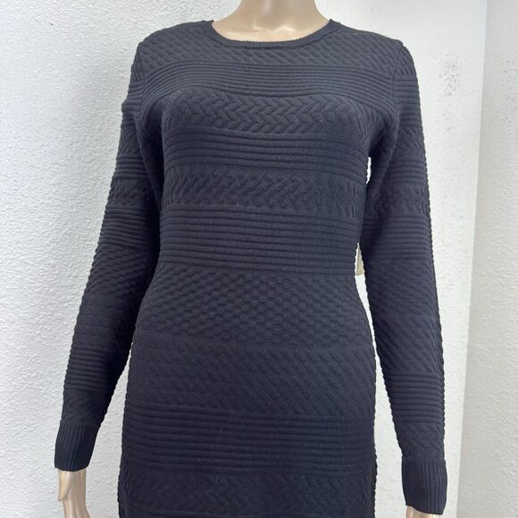 RD Style Women's Black Rib Knit Sweater Dress Capsule Staple Office Holiday - Picture 3 of 9